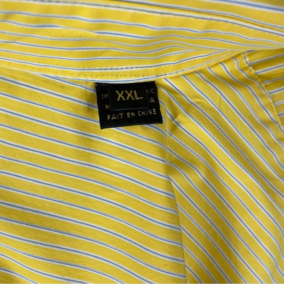 Bugatchi Yellow & Thin Blue Striped Long Sleeve Button Down Dress Shirt XXL - Picture 7 of 11
